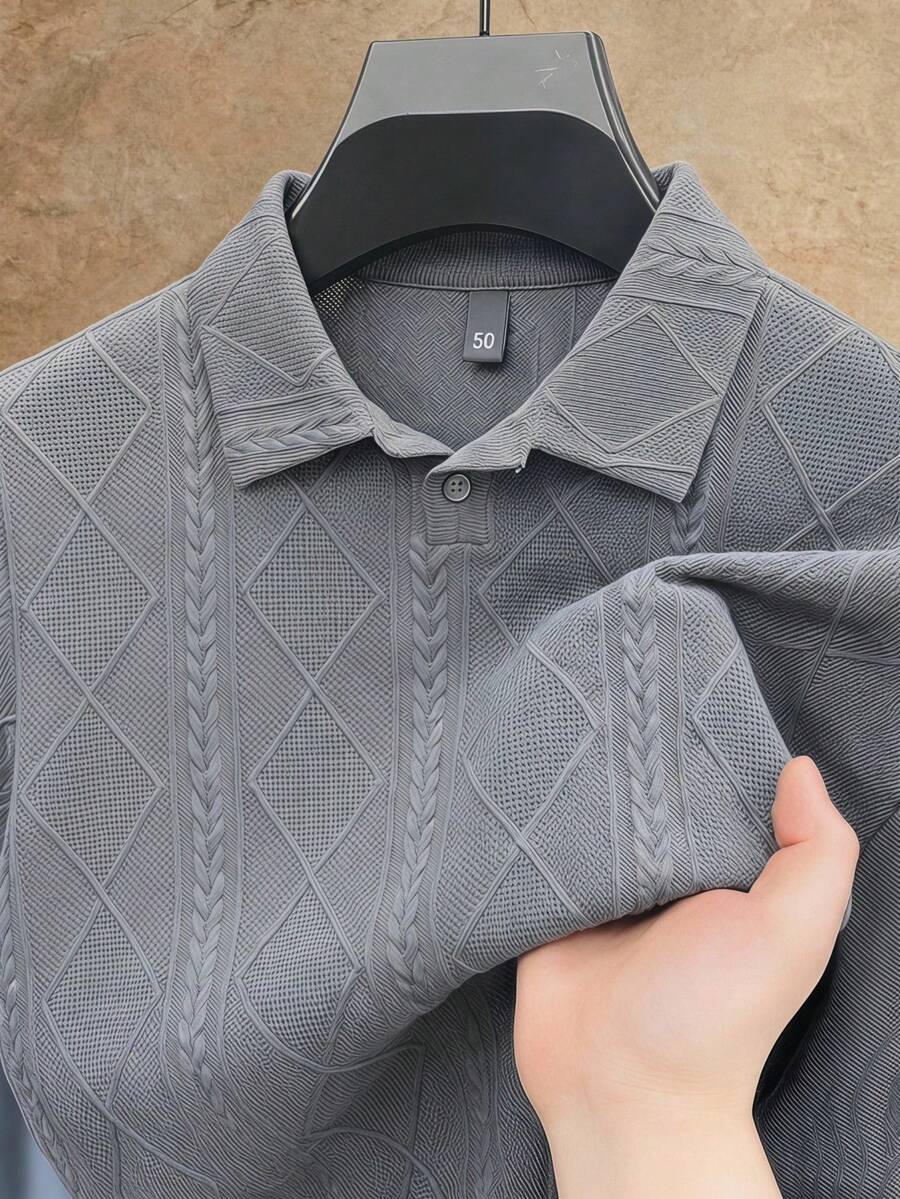 HIMLAND Camisa polo de unicolor elegante para hombres para ir al trabajo y uso diario - Gris Claro - View 1
