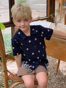 Dazy Kids Young Boys Minimalist Print Short Sleeve Casual Shirt Summer - Royal Blue - View 5