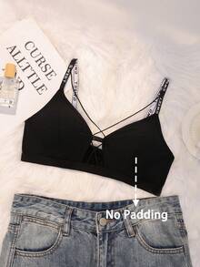 SHEIN Elacene 女士字母肩带舒适镂空文胸 - 黑色 - 查看 6