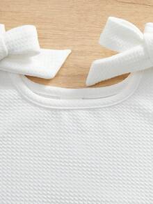 2pcs/Set Cute Summer Solid Color Knitted Romper With Bow For Baby Girl - Coral Pink - View 3