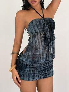 Jeanoix Women's Techno Snake Skin Dark Green Mini Dress, Spring/Summer Club Night Rave - Multicolor - View 3