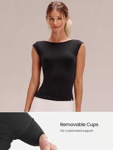 GLOWMODE FeatherFit™ Mantén el clásico top activo de manga corta y cuello alto - Negro - Ver 3