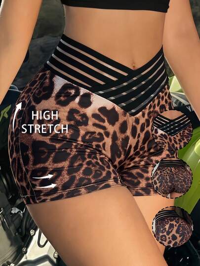 SHEIN SXY Women's Leopard Print Casual Versatile Daily Wear Shorts, Leopard Print Shorts, High Waist Shorts, Cheetah Print Shorts, Leopard Active Shorts, Booty Shorts ,Summer  ,Going Out, Leopard Print , Cheetah Print ,Women's Gym Clothes