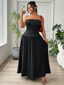 SHEIN EZwear 黑色休闲加大码抹胸连衣裙 - 黑色 - 查看 3