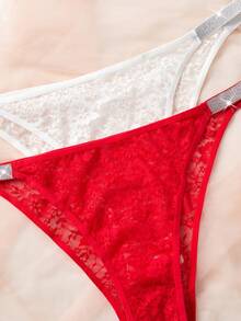 Crystal Vow 4pcs/Pack Plus Size Women Lace Trim Briefs - Multicolor - View 4