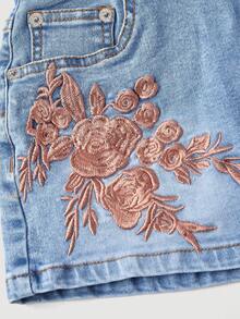 Sweetra Chân váy denim bạc màu thêu hoa, thích hợp cho nữ, phong cách thường ngày, mùa hè, đi nghỉ mát. - Rửa nhẹ - Xem 4