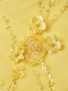 Gownix Débardeur sexy à détails de sequins floraux pour femmes - Jaune citron - Voir 4