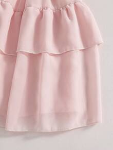 SHEIN Bộ đồ hè 2 món cho bé gái tuổi teen, áo hai dây màu hồng không tay có nơ kết hợp với chân váy voan, thoải mái và đa năng. - Hồng - Xem 7