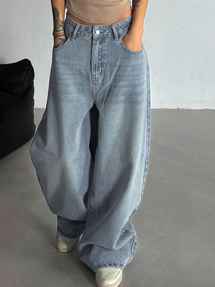 Women's Wide Leg Casual Korean Style Jeans