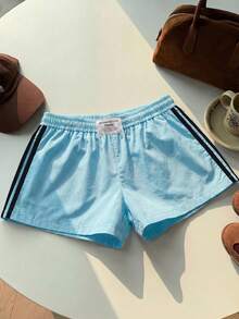 Comfortcana 2 chiếc quần short nữ cạp chun kẻ sọc dáng rộng, thích hợp cho mùa hè và mùa đông, đi chơi thường ngày, thể thao, phong cách Y2K, Giáng sinh, Năm mới. Quần short màu nâu Y2K, trang phục mùa hè cho nữ. - Nhiều màu - Xem 7