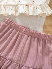 SHEIN 女童两件套：碎花无袖上衣（荷叶边领）和配套半身裙 - 彩色 - 查看 9