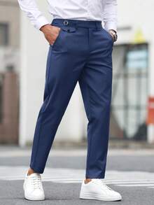 Manfinity Bizformal 男士时尚百搭纯色锥形西装裤 男士正装裤 男士礼服裤 深蓝色裤子 男士蓝色礼服裤 - 藏蓝色 - 查看 4