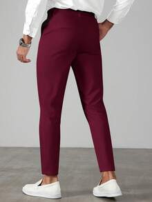 Manfinity Mode Men's Solid Color Pocket Button Casual Versatile Daily Wear Formal Suit Pants, Ceremony - Red Violet - View 3