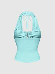 ROMWE J-Fashion Y2K Retro Ruched Waist Plunging Neck 2 In 1 Women Tank Top - Baby Blue - View 2