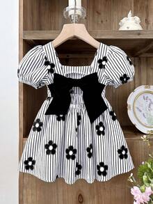 SHEIN Baby Girl Cute Geometric Knit Jacquard Sundress For Summer Holiday - Orange - View 4