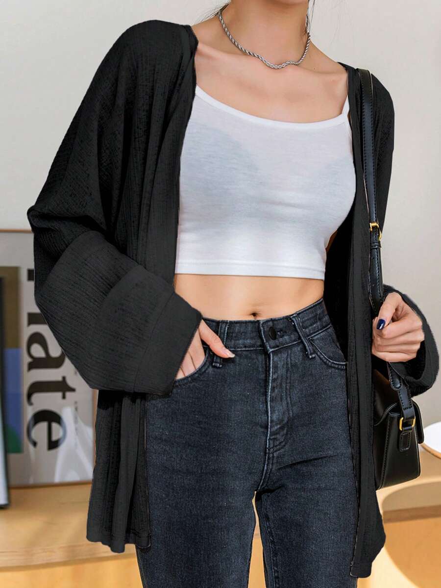 DAZY Batwing Sleeve Open Front Coat Women Jacket,Fall Women Clothes - Black - View 1