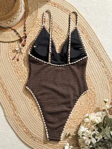 Swim Chiccia 2026 New Spring/Summer Women One-Piece Floral Printed Swimsuit, Special Fabric, Beach Vacation Resort Elegant Casual Swimwear Set Brown - Brown - View 6