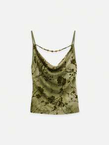 Nöista Jacquard Top With Cowl Neckline And Strap Detial In Front With Beads Detail Brunch Olive Green Summer Vintage Aesthetic - Green - View 7