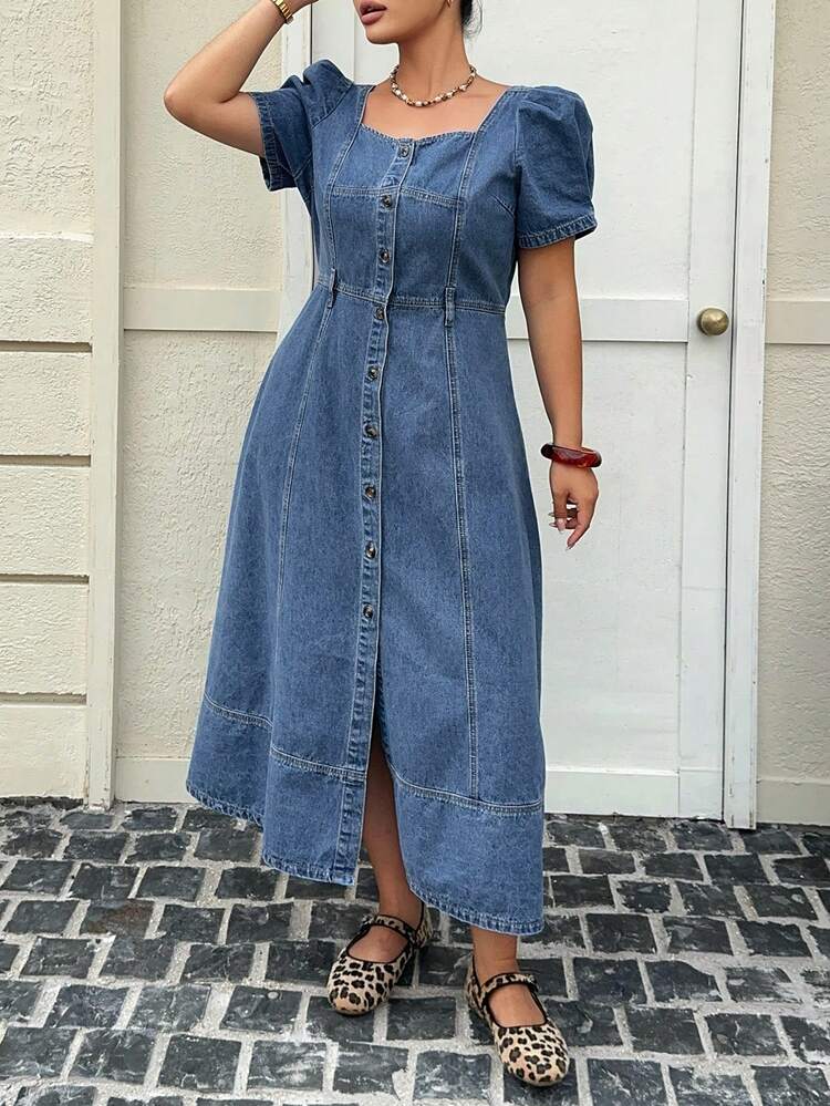 soft denim dresses for women Glad To Be Here Denim Mini Dress | Trendy Women's Dresses