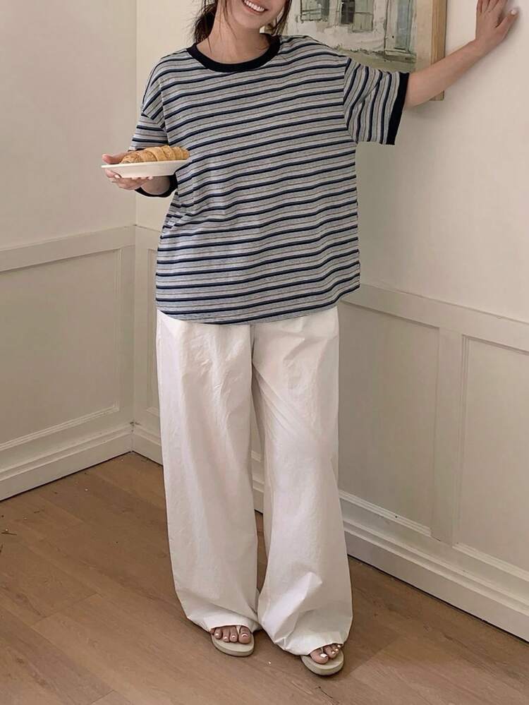 Dazy Plus Plus Size Women Comfortable Striped Pajama Set Summer