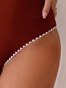 Swim Lushoire Women's Embroidered Trim Sexy Boho Casual V-Neck Halter One-Piece Swimsuit For Beach Vacation White Summer - Burgundy - View 6