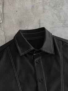 AXEPEAK Men's Single-Breasted Mid-Sleeve Shirt And Long Pants Casual Daily Suit - Black - View 6