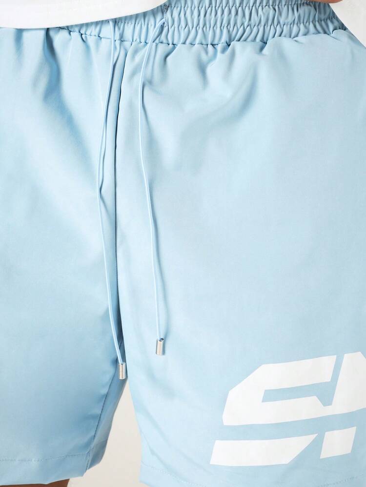 Pantaloncini da bagno con stampa del logo e vita con cordoncino elastico per vacanze estive in spiaggia