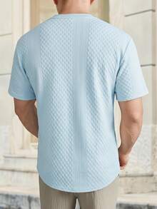 EASEVO Plus Size Men's Casual Solid Color Short Sleeve T-Shirt, Summer - Baby Blue - View 3