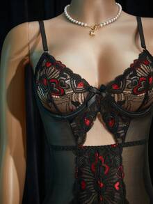 SpicyHot Conjunto de 3 Peças Camisola Sexy com Recortes em Tela para Mulheres, Lingerie Sexy para Mulheres, Adulto, Lua de Mel, Quente, Noite de Encontro, Lingerie, Lingerie Sexy de Renda, Roupa Sexy - Preto - Visão 9