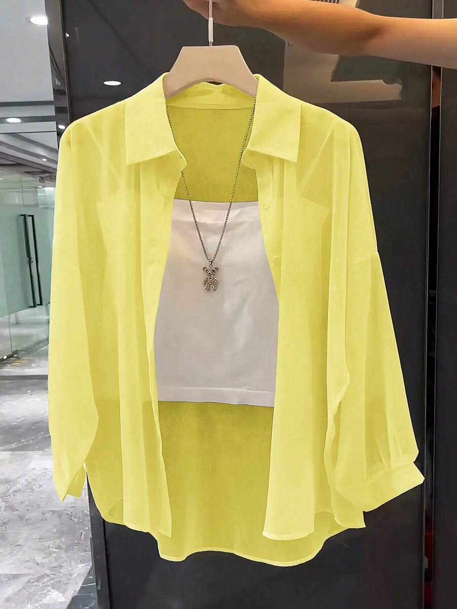 Franclia Collar básico de unicolor transparente minimalista - Amarillo - Ver 1