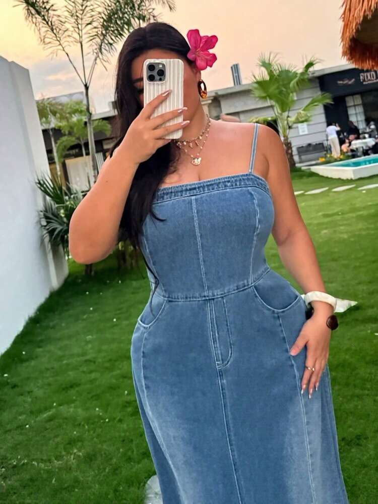 Dazy Plus Sleeveless Washed Distressed Long Denim Dress, Spring/Summer Plus Size, Vacation Style Sun Dresses For Women