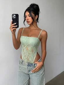 Aloruh Áo liền thân ren phối họa tiết hở lưng gợi cảm đa năng dành cho nữ, thích hợp cho buổi hẹn hò đêm. - Màu xanh Ô liu - Xem 6