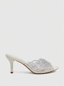 CUCCOO SZL Sandálias Casuais Confortáveis Pontiagudas de Mulher, Decoradas com Cristal e Diamante no Salto Cone, em Pérola Dourada, Material Transparente de TPU, Adequadas para Festas, Casamentos, Primavera, Verão e Outono - Branco Pérola - Visão 2