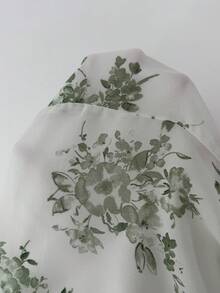 Seusyu 女士不对称印花露肩褶皱中长连衣裙 - 綠色 - 查看 11
