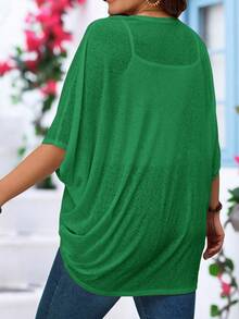 EMERY ROSE Plus Size Vacation Solid Color Asymmetric Hem Batwing Sleeve Casual Jacket,Spring/Summer Fall - Green - View 4