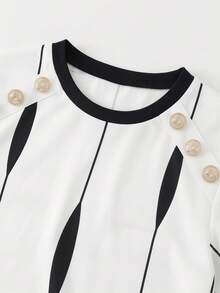 Franclia Women's French Knit Sweater,Classic White And Black Color Block,Round Neck Short Sleeve,Casual Elegant Summer T-Shirt For Office Work Wear - Black and White - View 4