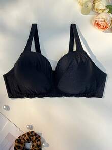 SHEIN 1pc Plus Size Wireless Bra With Thin Lining - Black - View 6