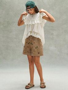 Bohemela Áo kiểu nữ mùa hè lãng mạn, phong cách Bohemian Pháp, thêu ren xếp nếp, phối nhiều mảnh, kiểu dáng thoải mái và giản dị. Trang phục thời trang nữ, thích hợp cho bãi biển và kỳ nghỉ hè. - Màu be - Xem 7