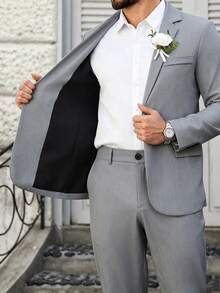 Manfinity Mode Men's Gray Elegant Formal Suit Jacket And Pants Set,Autumn Business Casual Wedding Attire For Commute,Parties&Banquets, Ceremony - Light Grey - View 5