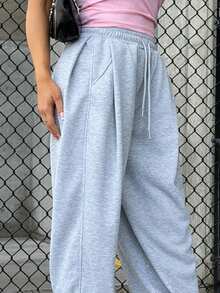 SAYEHFBABY Women's Loose Pleated Solid Color Casual Sports Pants, Spring Fall Sweatpants - Grey - View 6