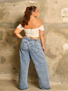 Lele Munniz Top De Estructura De Corsé De Malla Plisada De Hombros Descubiertos Para Mujeres De Talla Grande - Blanco - Ver 2
