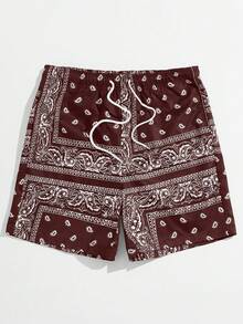 Manfinity VCAY Quần short nam dáng casual, cạp chun, họa tiết hạt điều, chất liệu dệt kim. - Màu Khaki - Xem 4
