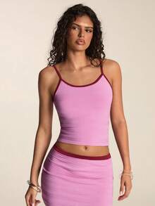 SHEIN BAE Romantic Vacation Fitted Waist Camisole Knit Top For Women - Pink - View 5