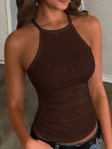 Slaydiva Áo tank top nữ màu trắng trơn, cổ tròn, lưng chữ Y, kiểu dáng trễ vai, cơ bản, đa năng, phong cách thường ngày, hợp xu hướng Xuân/Hè 2026. Thích hợp cho các buổi hẹn hò, ngày Valentine, mùa cưới, tiệc tùng, câu lạc bộ gợi cảm, thể thao, yoga, kỳ nghỉ, bãi biển, phong cách boho, bãi biển đầy cát, trở lại trường học, đi chơi hàng ngày, tiệc tùng, tiệc trà chiều, trang phục ăn sáng muộn, trang phục sân bay. - màu nâu - Xem 1