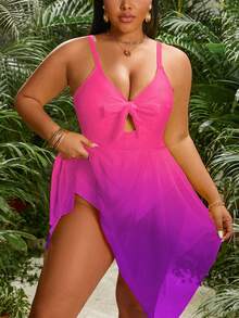 Slaydiva Traje de baño de una pieza con estampado degradado para mujer de talla grande - Rosa - Ver 3