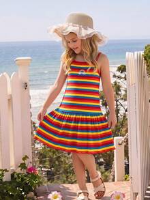 Maija Kids Maija Kids 适合年轻女孩的彩色条纹印花无袖连衣裙 - 彩色 - 查看 6