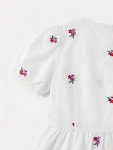 lacRébo White Floral Loose Fit Floral Embroidered Blouse With Peplum Shape, Bow Tie Details Cute Summer Top Casual Holiday Top French Style Top - White - View 9