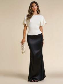SHEIN BAE Women's Satin Batwing Sleeve Ruched Elegant Blouse,Summer Top - White - View 1