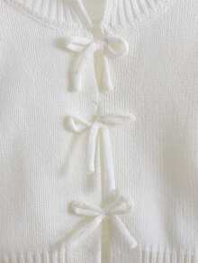Cozy Pixies Baby Girl Knit Cardigan, Bow Decor, Cute Casual, Soft & Comfortable Versatile, Suitable For Home, Party, Vacation, Apricot Open Front Sweater - White - View 4