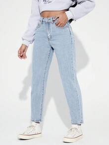 Rivivi Quần jean denim ống côn dáng suông thời trang thường ngày dành cho nữ cỡ lớn - Xanh và trắng - Xem 5